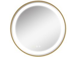 Espelho de Banheiro com Luz Touch Led Função de Memória Brilho e Cor Ajustáveis e Relógio Ø60x4 Cm Ouro Ge