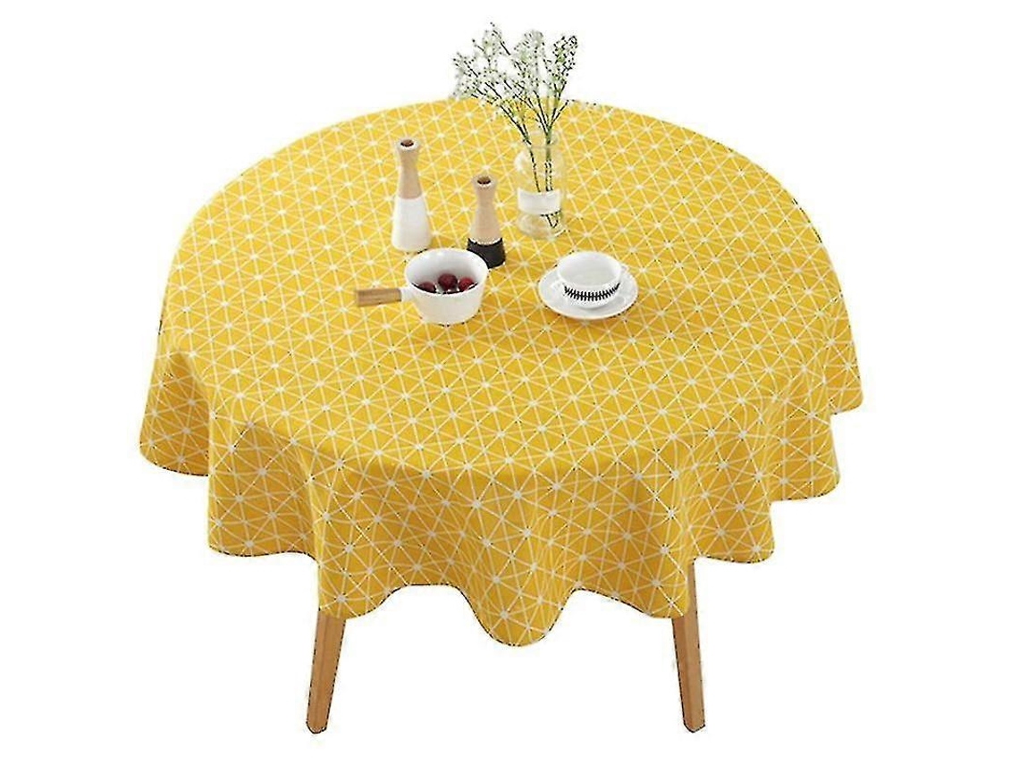 Rebe manta Redonda de Algodão e Poliéster Amarela 150cm Impermeável para Casa Exterior Hotel Casamento Festa Decoração Pastoral Listrada