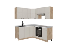 Cozinha Em Ângulo Fame Line, 160x190cm, Pt Mármore, Cinzabeige / Carvalho Dourado, Carvalho De Força Dourado, Vicco