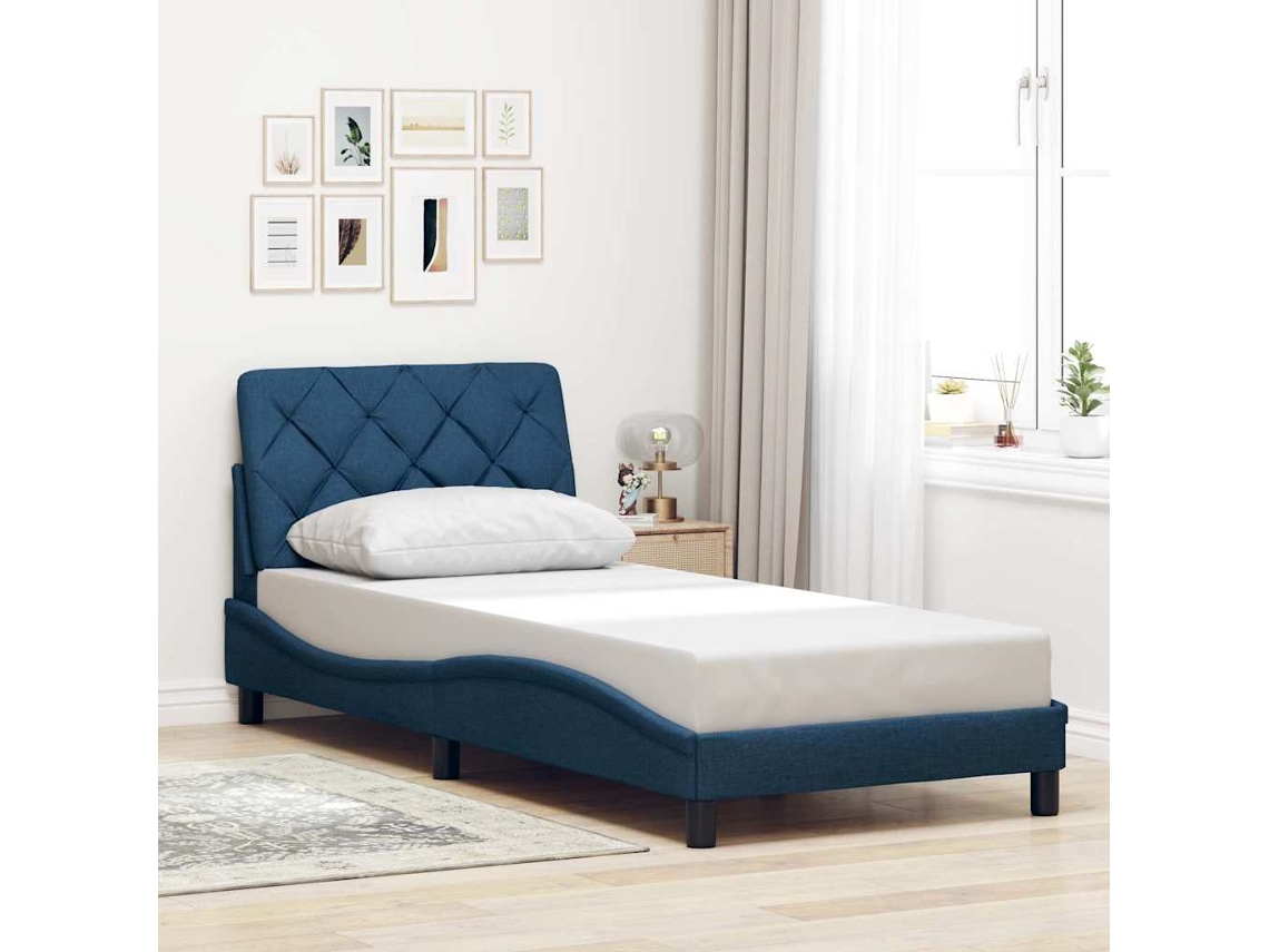 Estrutura De Cama Sem Colchão 90x200 Cm Tecido Azul