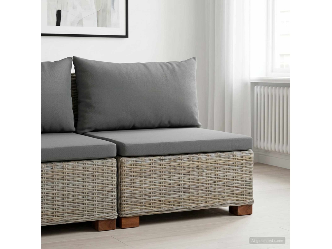 Vidaxl Sofá Médio Com Almofadas Gendt Rattan Natural Cinza Kubu