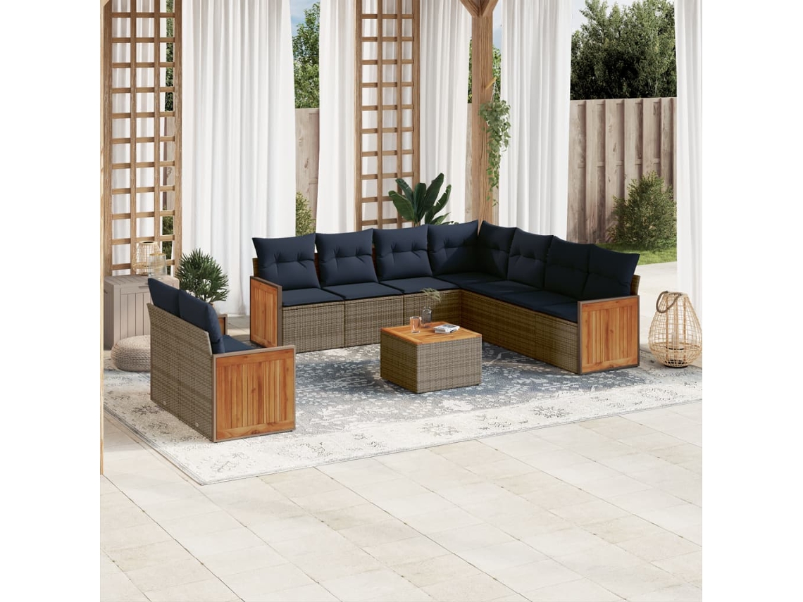 Vidaxl Conjunto De Sofá De Jardim Com 10 Peças E Almofadas Em Rattan Sintético Cinza