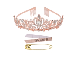 Kit De Faixa E Coroa Para Aniversário De Menina Com Glitter E Strass Decoração De Festa Princesa Ouro Rosa