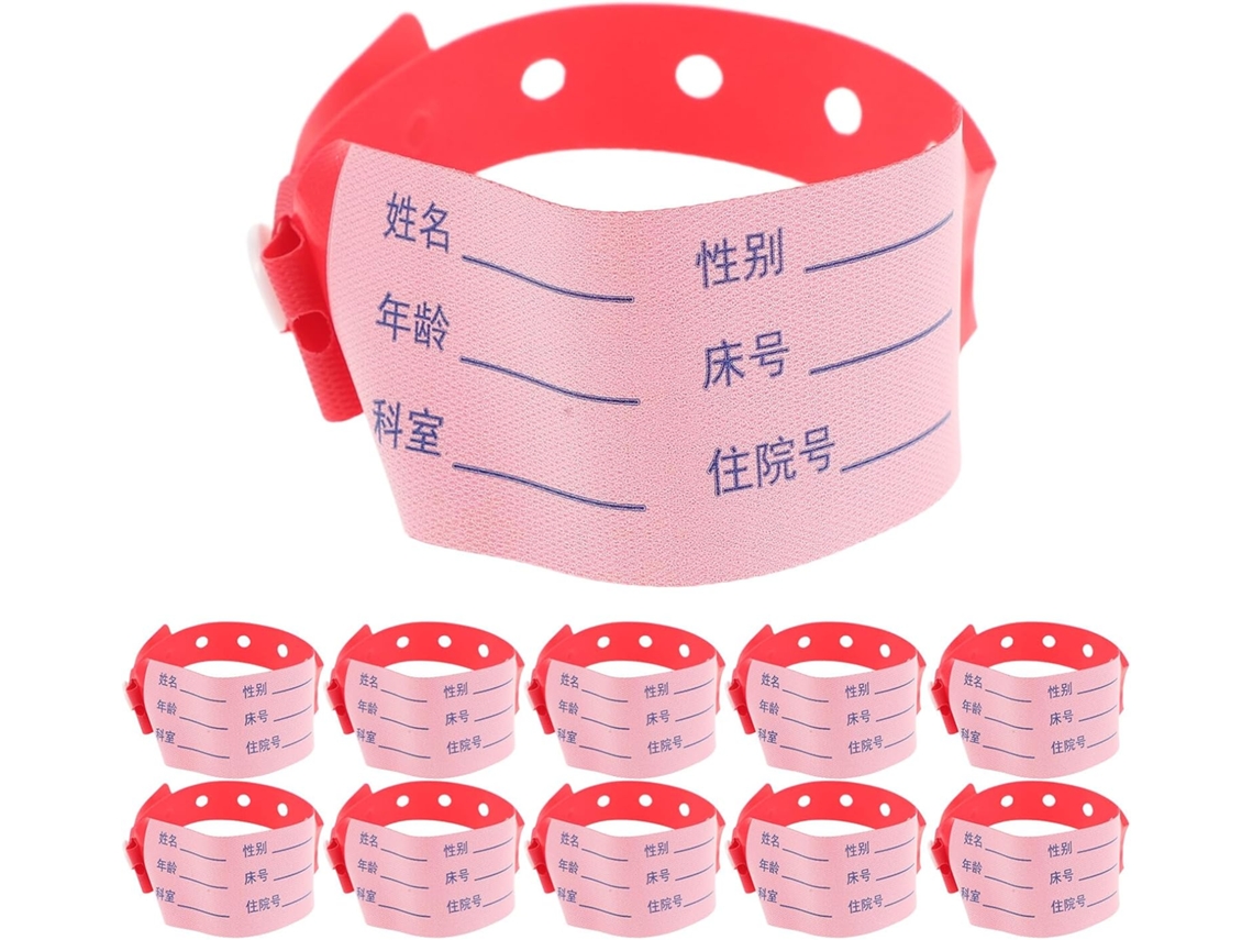 Pulseiras De Identificação Médica Em Pvc Impermeável Para Hospitais, Ajustáveis Para Adultos, Vermelhas, Pacote Com 100 Unidades