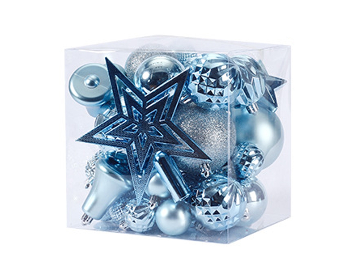 Conjunto de Enfeites de Bola de Natal Inquebráveis Pacote de Presente para Decoração de Árvore de Natal 45 Unidades Azul