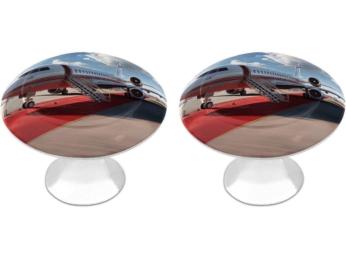 Conjunto De 2 Puxadores Aço Inoxidável Para Armários Cozinha, Personalizados Com Estampa De Avião E Tapete Vermelho