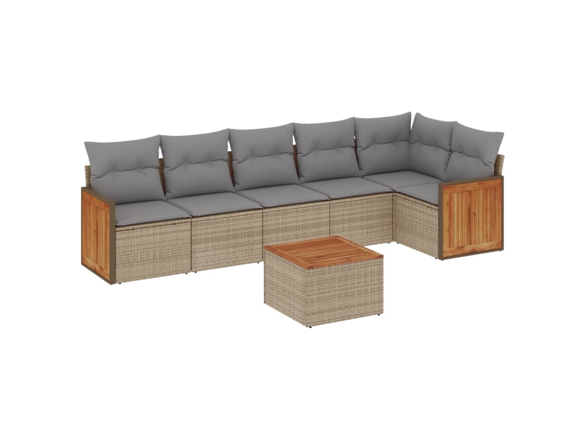 Maison Exclusive - 7 Pcs Conjunto De Sofás P/ Jardim Com Almofadões Vime Pe Bege