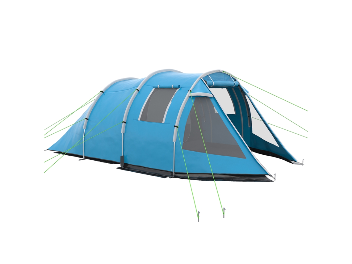 Barraca de camping trekking 2 cômodos, resistente às intempéries, 475x264cm, azul