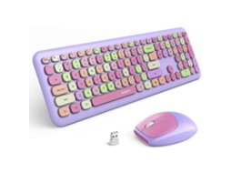 Conjunto De Teclado E Mouse Bluetooth Roxo, Design Retrô, Teclados Sem Fio Portáteis E Teclados Numéricos. Everley891