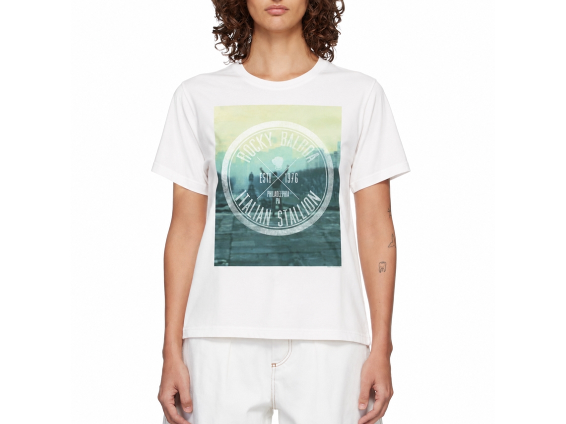 Rockinstone Rocky Movie Hipster Logo White Adult T-shirt Size:xxxl