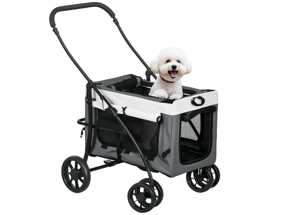 Carrinho De Cinza Cachorro Pequeno Dobrável Para Pets Com Destacável 4 Portas Zíper