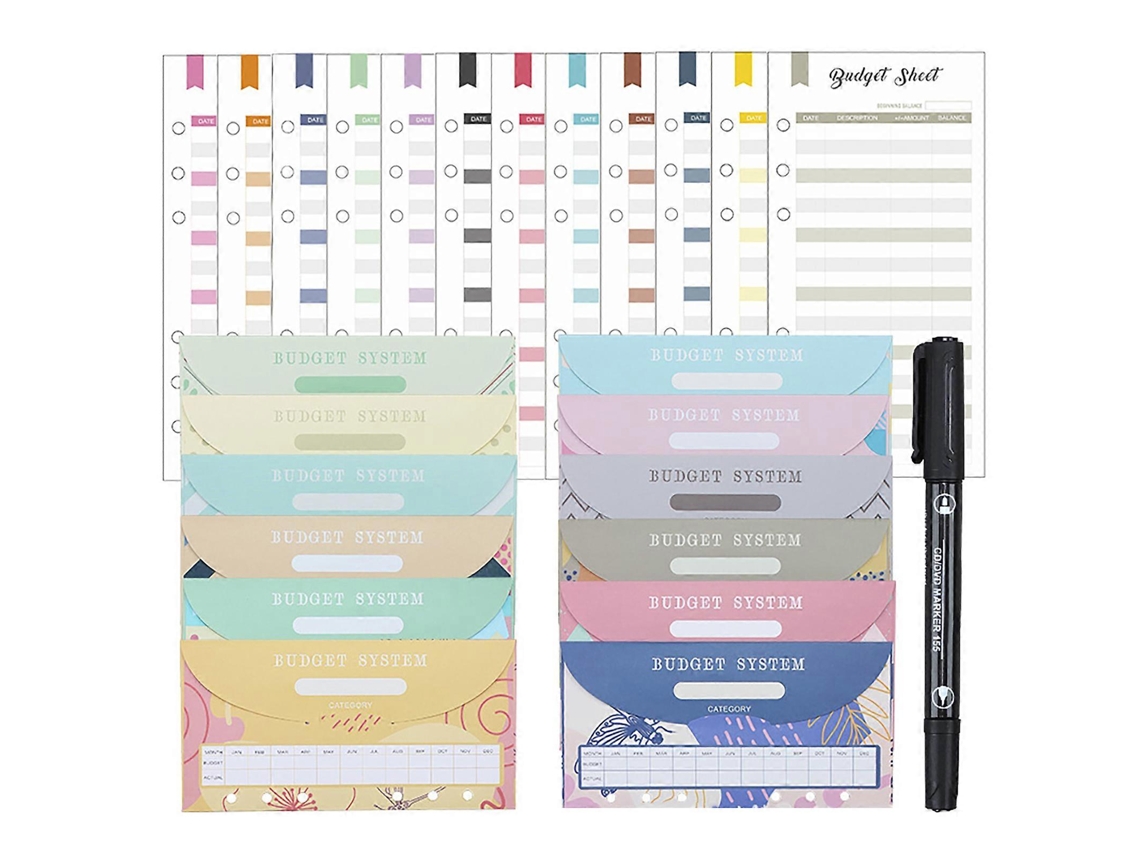 12 Folhas De Orçamento Perfuradas Com 6 Furos Para Controle De Despesas, Inclui 12 Envelopes E Um Marcador. Olysi Shop
