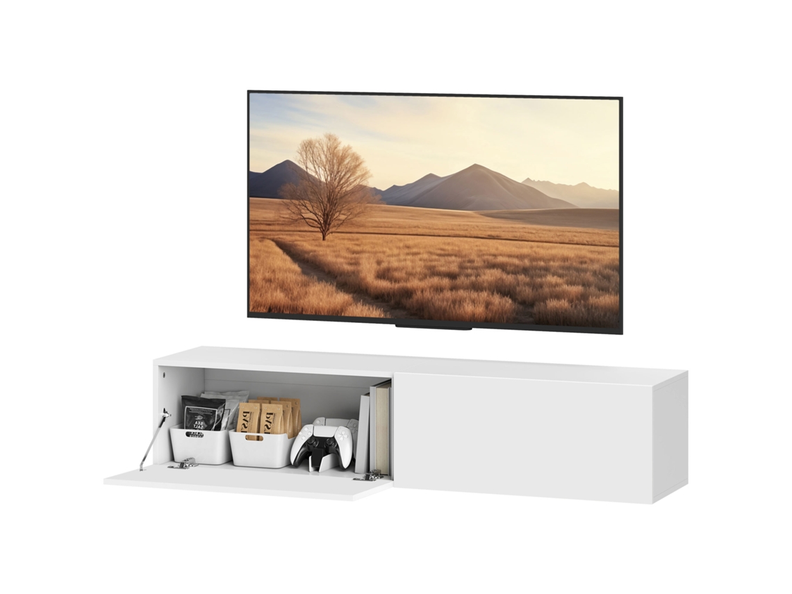 Suporte De Tv Suspenso Para Tvs De Até 45 55 Polegadas De 65 Polegadas Com 2 Armários Com Porta, 140 X 33 X 29,8 Cm, Branco