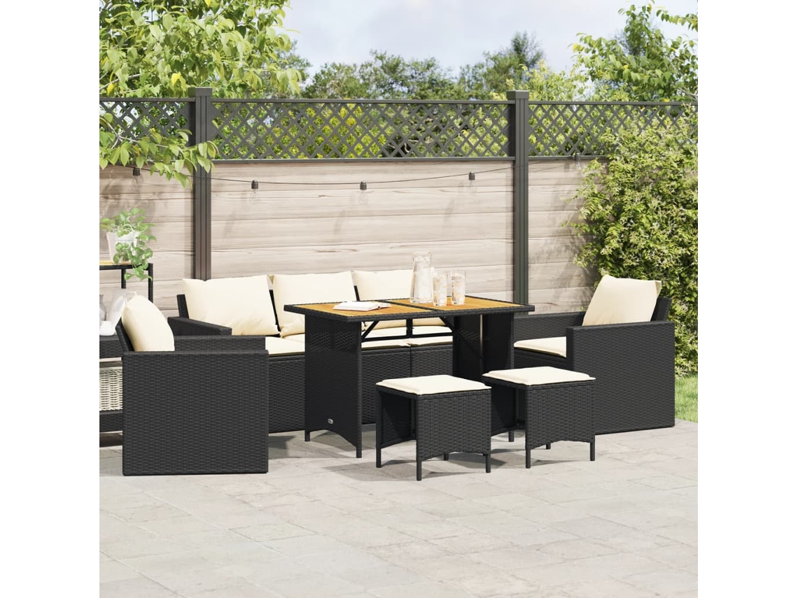 6 Pcs Conjunto Sofás De Jardim C/ Almofadões Vime Pe Preto Dkd Home Decor