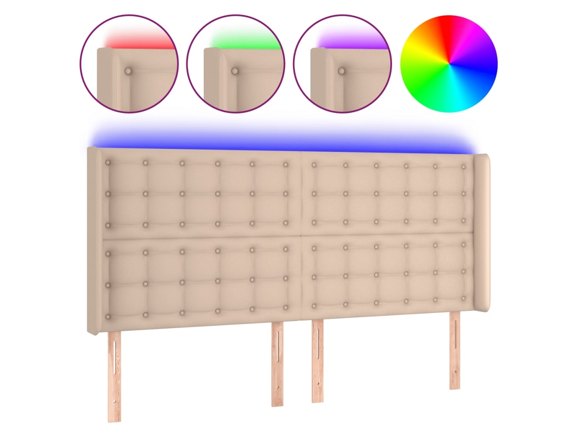 Cabeceira de Cama com Led Couro Artificial 147x16x118/128 Cm Cappuccino MAISON EXCLUSIVE