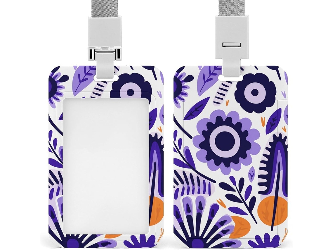 Porta Crachá Com Cordão, Roxa E Branca Estampa Floral, Porta Crachá Engraçado Com Nome, Porta Crachá, Estojo