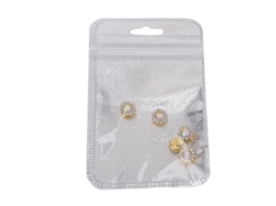 Conjunto de 5 peças de decorações de unhas DIY de 10 mm com strass redondos prateados e dourados (branco AB)