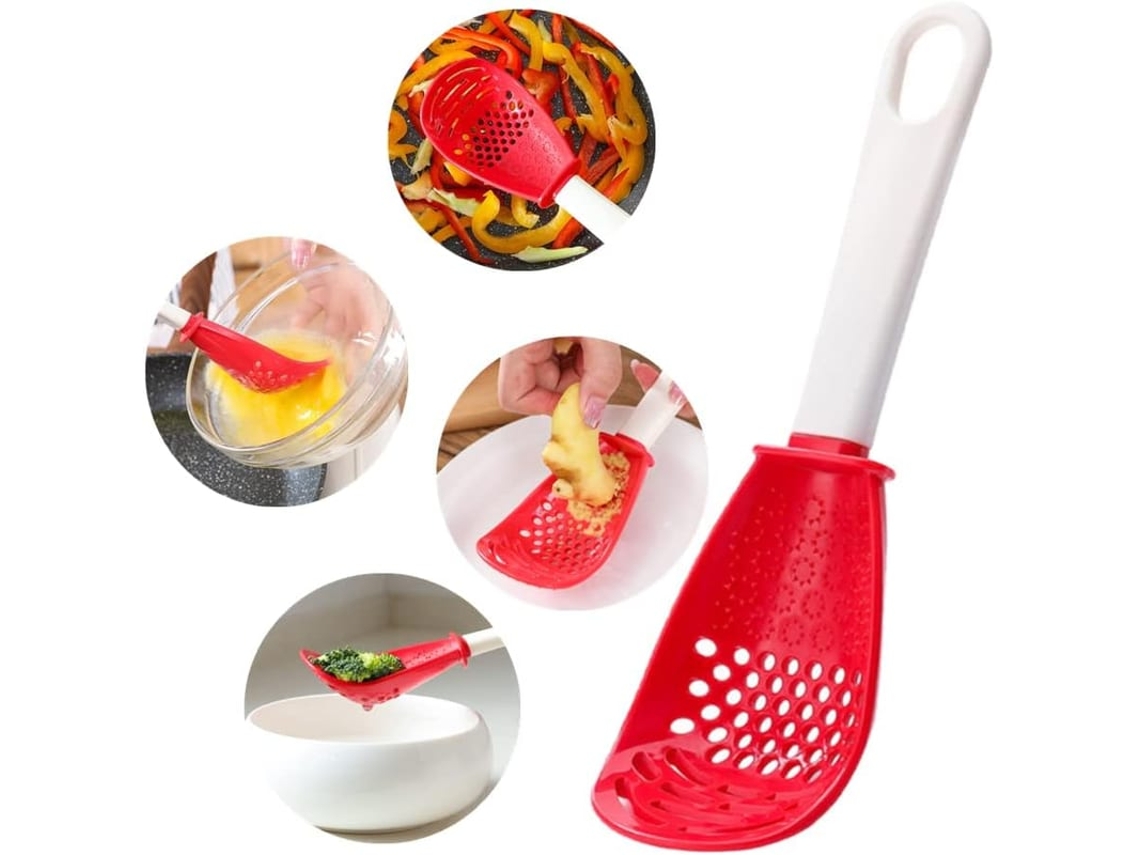 Colher De Cozinha Multifuncional Silicone Com Furos Para Escorrer, Triturar E Mexer Na Cozinha