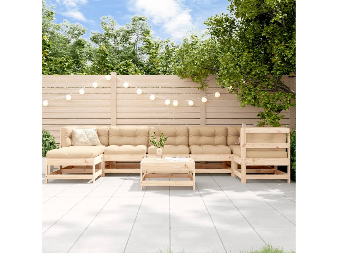 8 Pcs Conjunto Lounge Jardim C/ Almofadões Madeira Maciça Dkd Home Decor