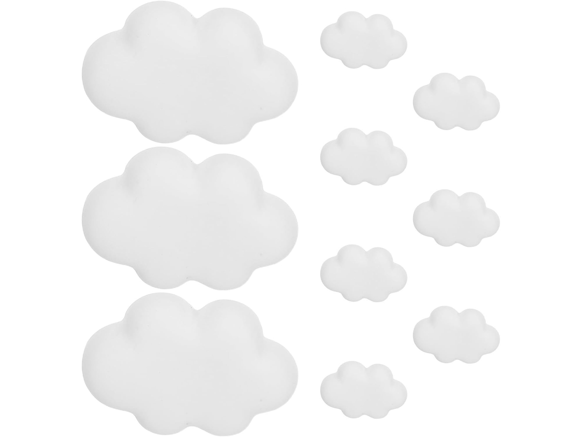 10 Tachinhas Decorativas em Formato Nuvem, Brancas, Artesanato em Resina e Metal, Duráveis e Versáteis para Projetos DIY