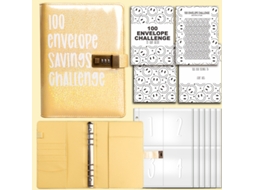 100-envelope Challenge Savings Binder With Combination Lock, Loose Leaf Notebook For Couples, Iridescent Yellow 8 5-inch