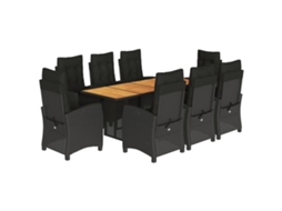 Conjunto 9 de jantar p/ jardim c/ almofadões VIDAXL vime PE preto