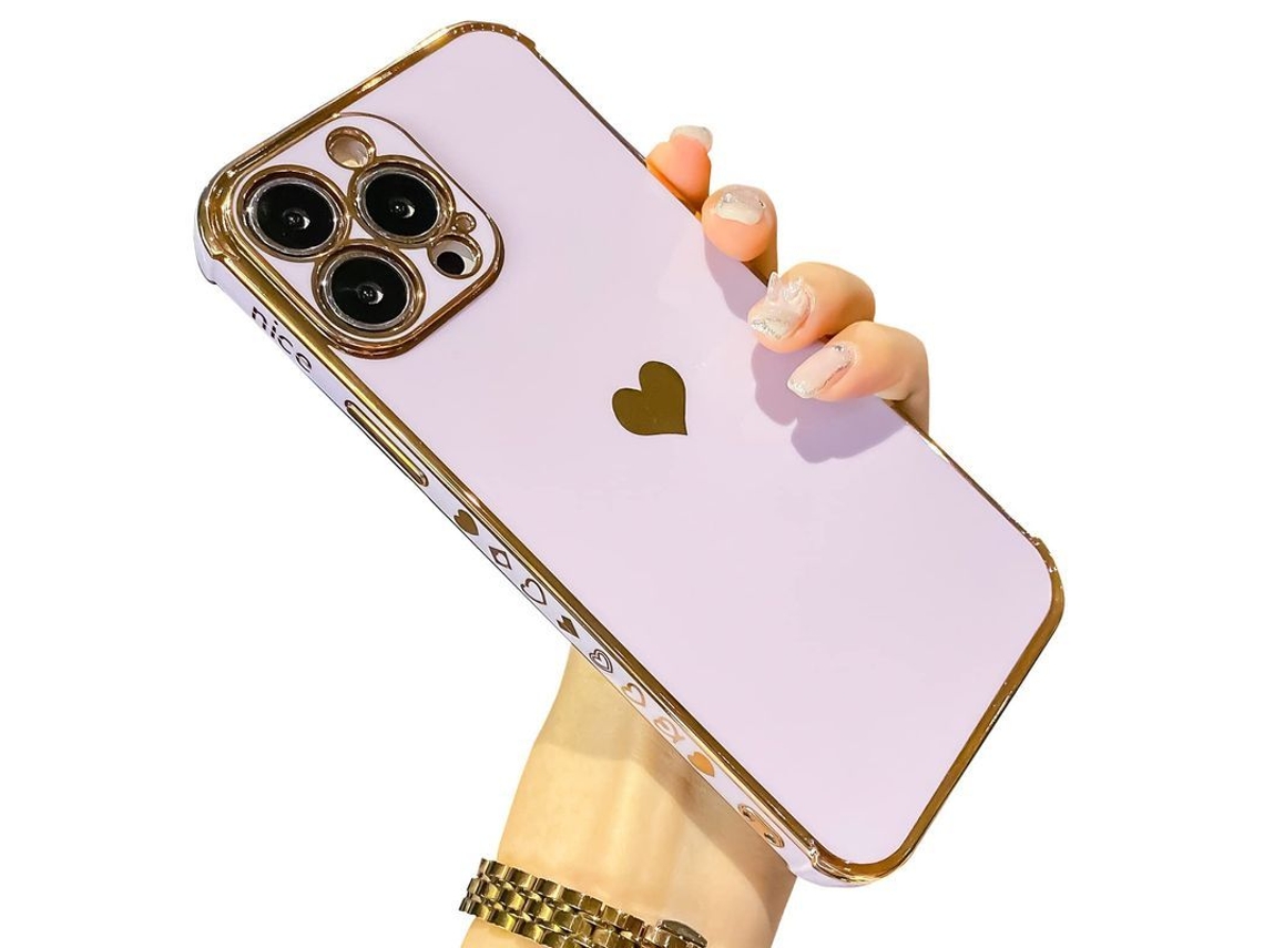 Capa de luxo com plating coração para iPhone 13 Pro Max YURU (roxo)