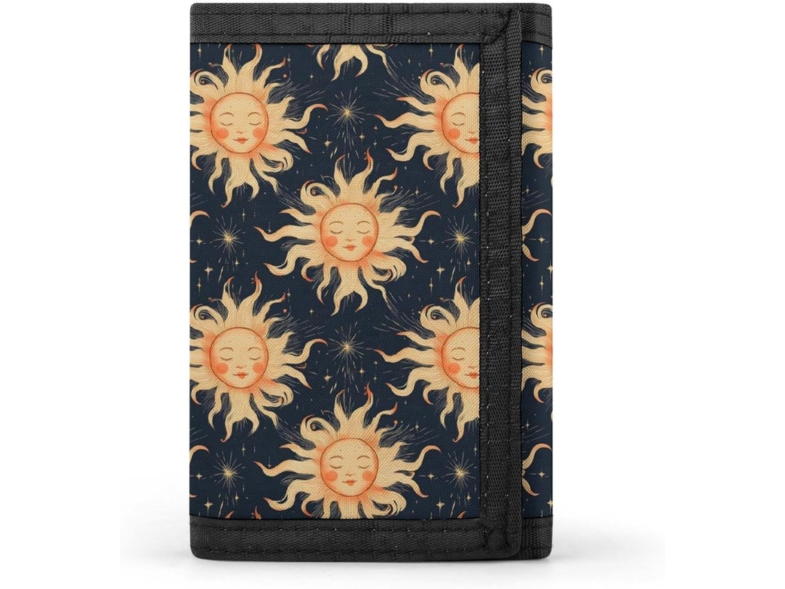 Carteira Masculina fofa com estampa de sol, azul marinho, com compartimentos, para viagens e escritório