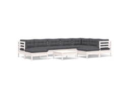 Conjunto de 10 Lounge de Jardim com Almofadões Pinho Maciço Branco MAISON EXCLUSIVE