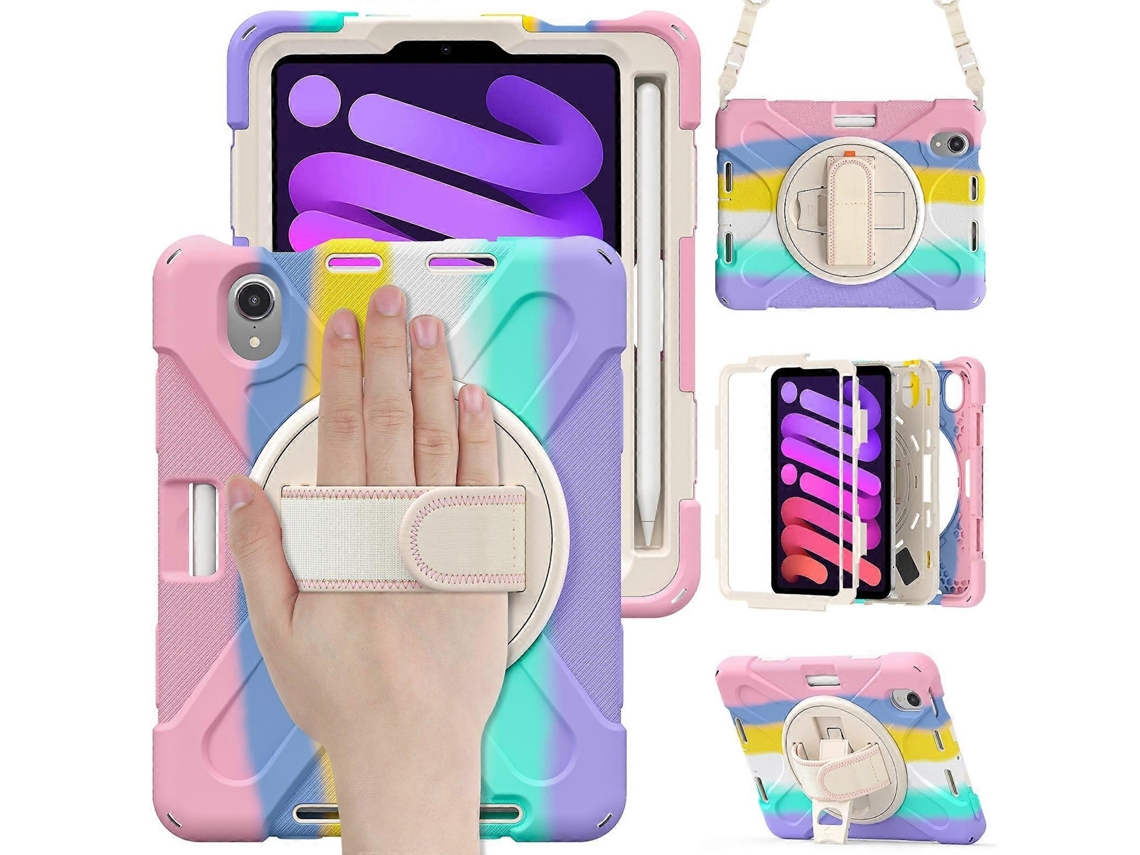 Capa Híbrida De Silicone E Pc Para Ipad Mini 6 / Mini 2024 Com Suporte De Aderência E Alça De Ombro.