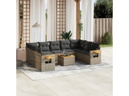Vidaxl 10 Pcs Conjunto Sofás De Jardim C/ Almofadões Vime Pe Cinzento