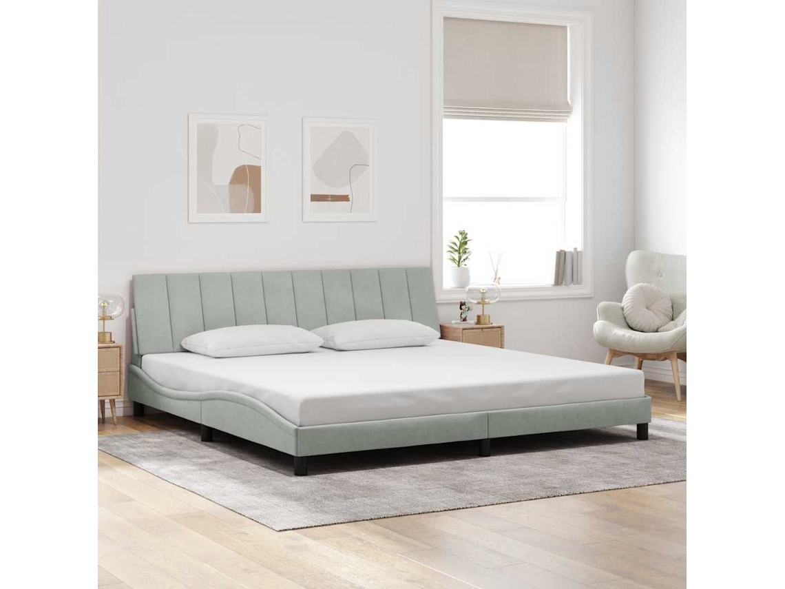 Vidaxl Estrutura De Cama Sem Colchão Hanko 200x200 Cm Veludo Cinzento-claro