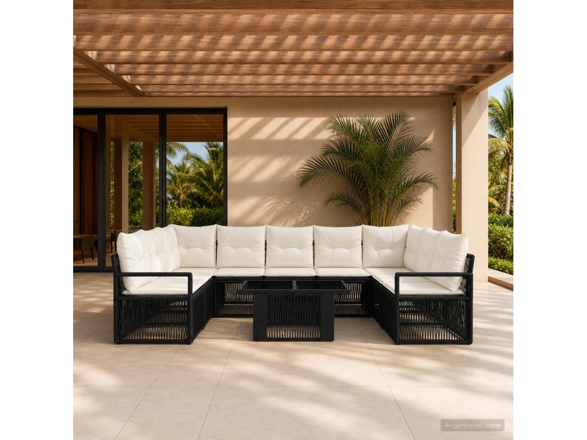 Vidaxl Conjunto De Sofá De Jardim 10 Unid. Preto E Branco Creme