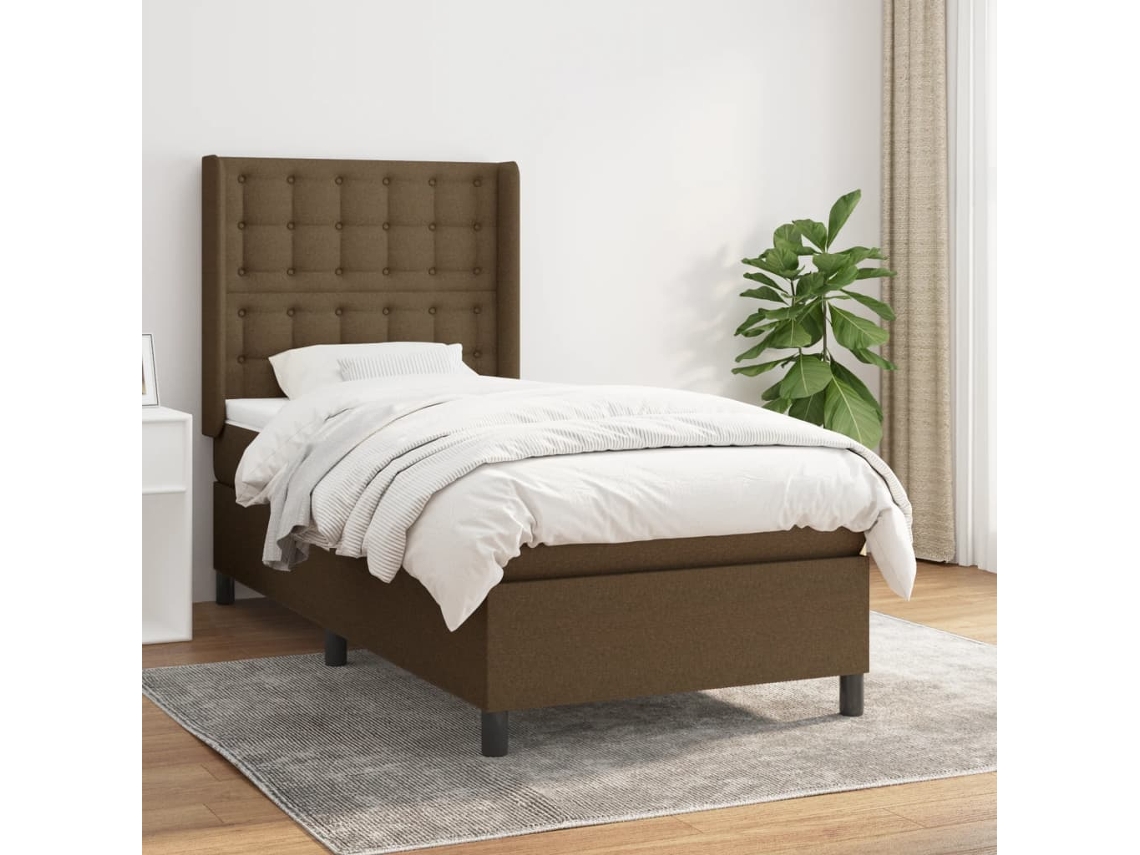 Vidaxl Cama Com Molas/colchão 80x200 Cm Tecido Castanho-escuro