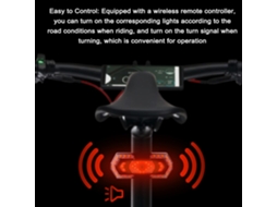 Lanterna Traseira Led para Bicicleta com Sinal de Virada, 5 Modos, Controle Remoto, Recarregável e À Prova D'água