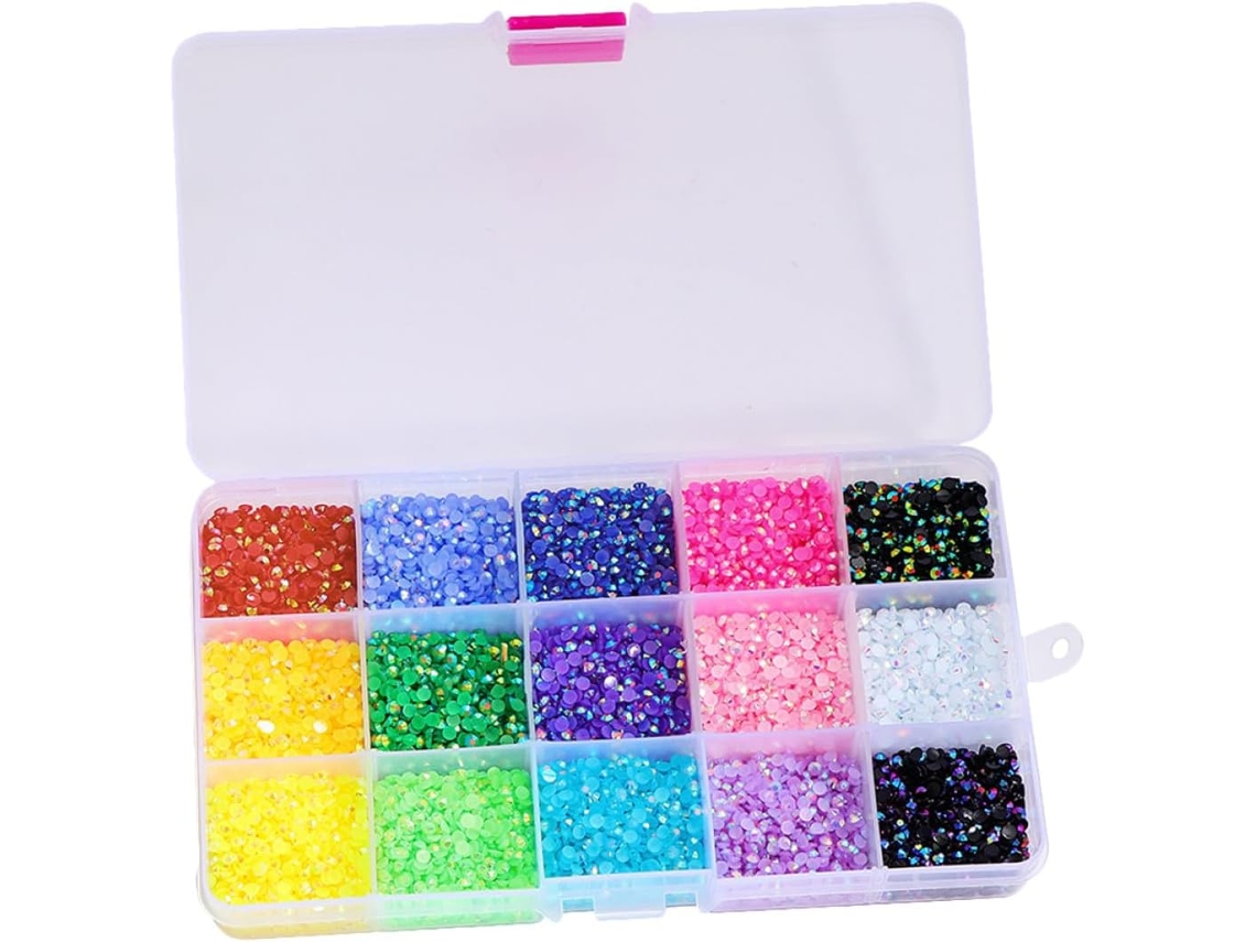 Caixa Com 15 Grades De Resina Multicoloridas Para Joias De Unhas.