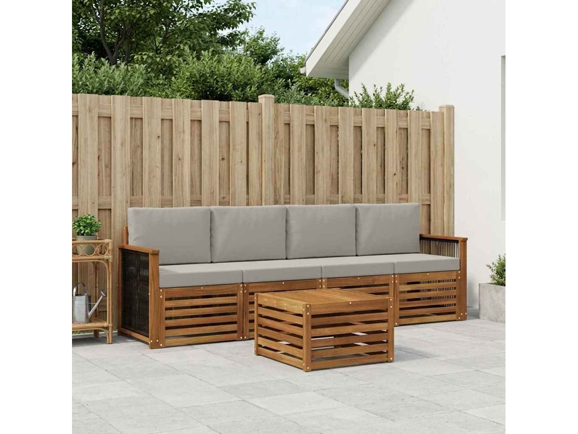 Vidaxl Conjunto De Sofás Para Exterior 5 Pcs Natural E Cinzento-claro