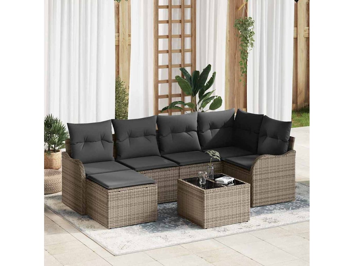 Vidaxl Conjunto De Sofá De Jardim 7 Unid. Cinzeto Vime Pe