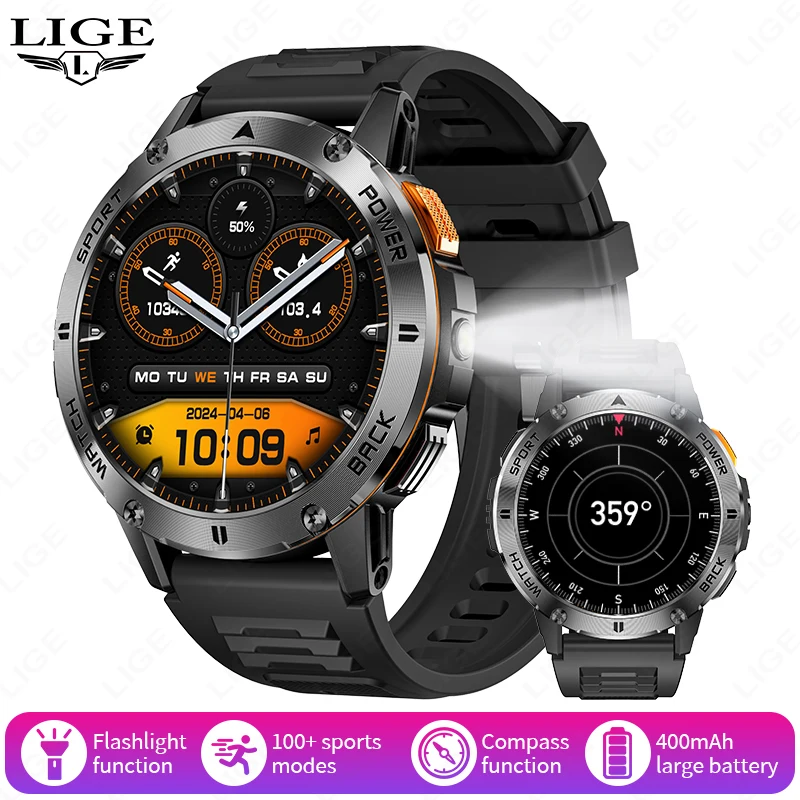 Smartwatch Com Gps, Bússola, Chamadas Bluetooth E À Prova D'água (silicone Preto).