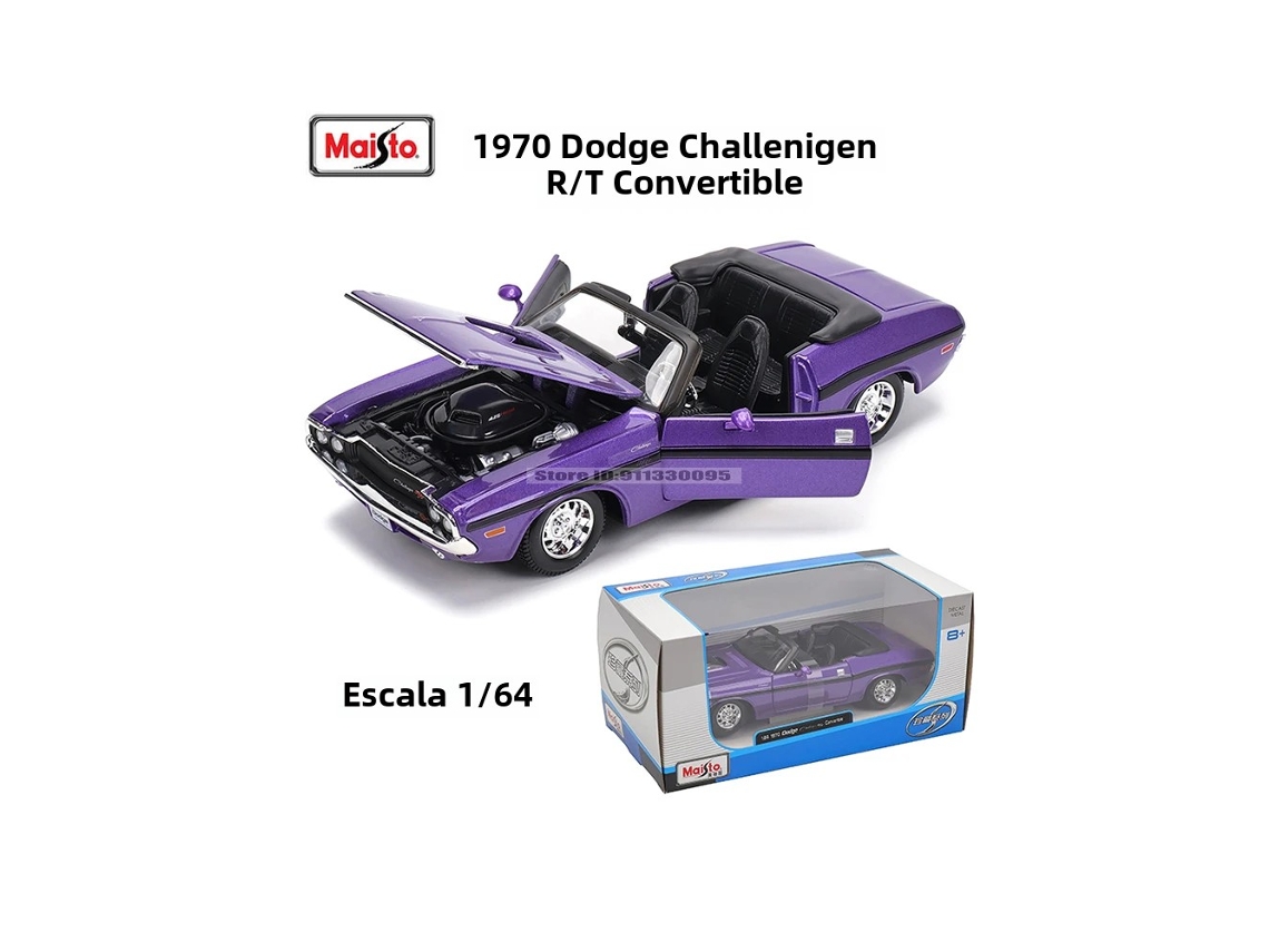 (roxo) Miniatura Em Liga Metálica Do Dodge Challenger R/t Conversível 1970, Escala 1:24.