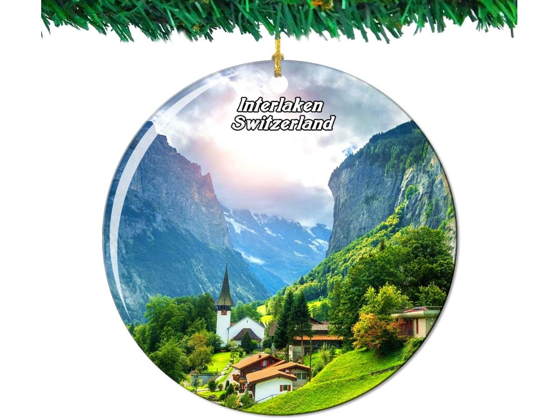 Coleção Staubbach Falls Inlaken Suíça Decoração Suíça Lembrança de Viagem em Porcelana Dupla Face 7,