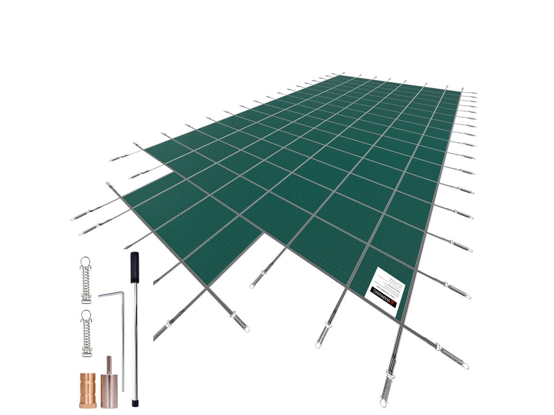 Capa De Segurança Retangular Para Piscina Succebuy, Secção Escalonada De 1,2 X 2,4 Metros, Verde Para Uso No Exterior No Inverno