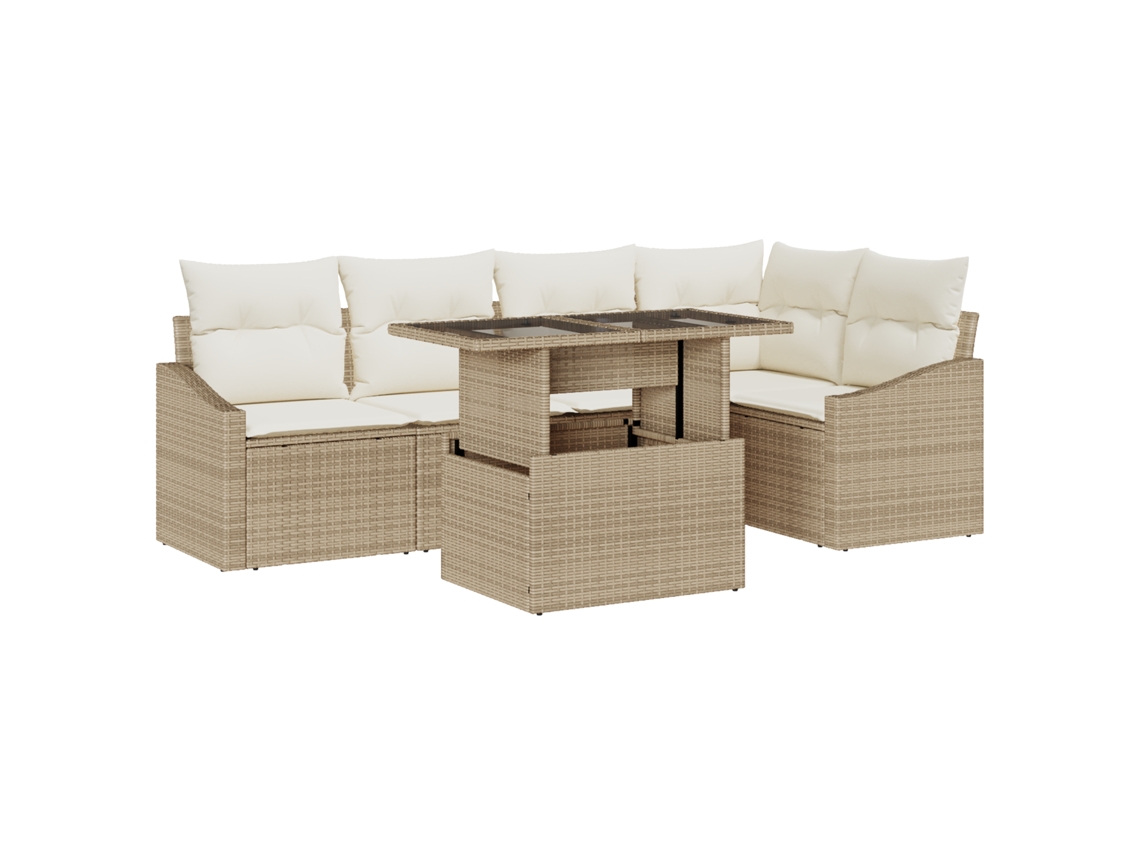 Conjunto 6 Conjunto De Sofá De Jardim Vidaxl Bege Vime Pe (100 X 55 X 73 Cm)