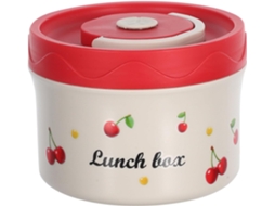 Lancheira Bento De 550ml Em Aço Inoxidável Vermelho Com Estampa Cerejas, Leve E Própria Para Micro Ondas, Ideal Para A
