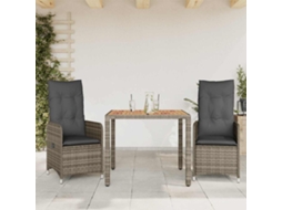 3 Pcs Conjunto de Móveis de Jardim - Conjunto Bistrô de Jardim C/ Almofadões Vime Pe Cinza HARLANV1