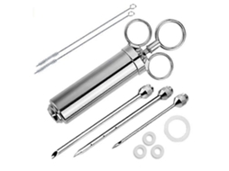 Jeringa Inyector de Carne de Acero Inoxidable 304, Kit Con 3 Agujas Y Estuche Reutilizable para Marinado Sabroso