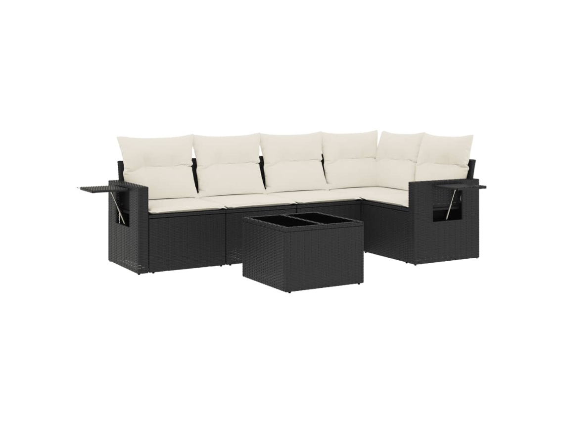 Conjunto 6 sofás de jardim c/ almofadões VIDAXL vime PE preto
