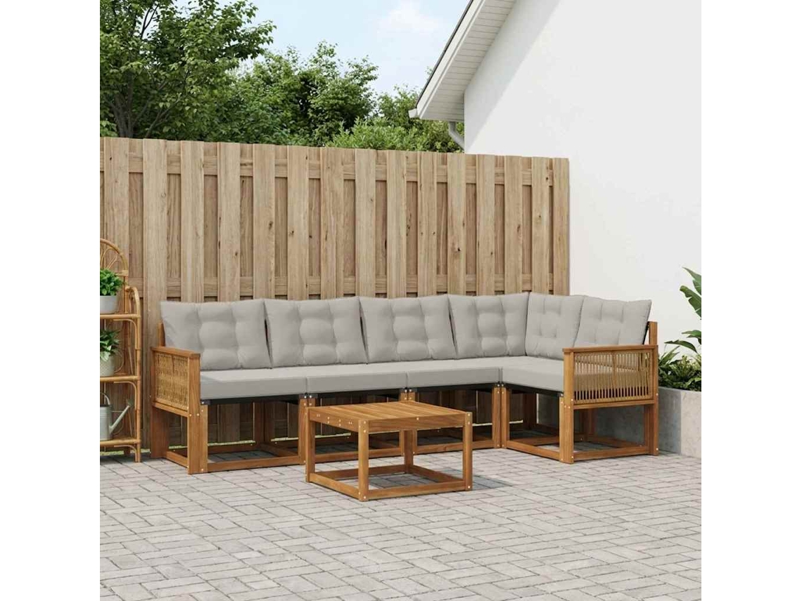 Vidaxl Conjunto De Sofás Para Exterior 6 Pcs Natural E Cinzento-claro