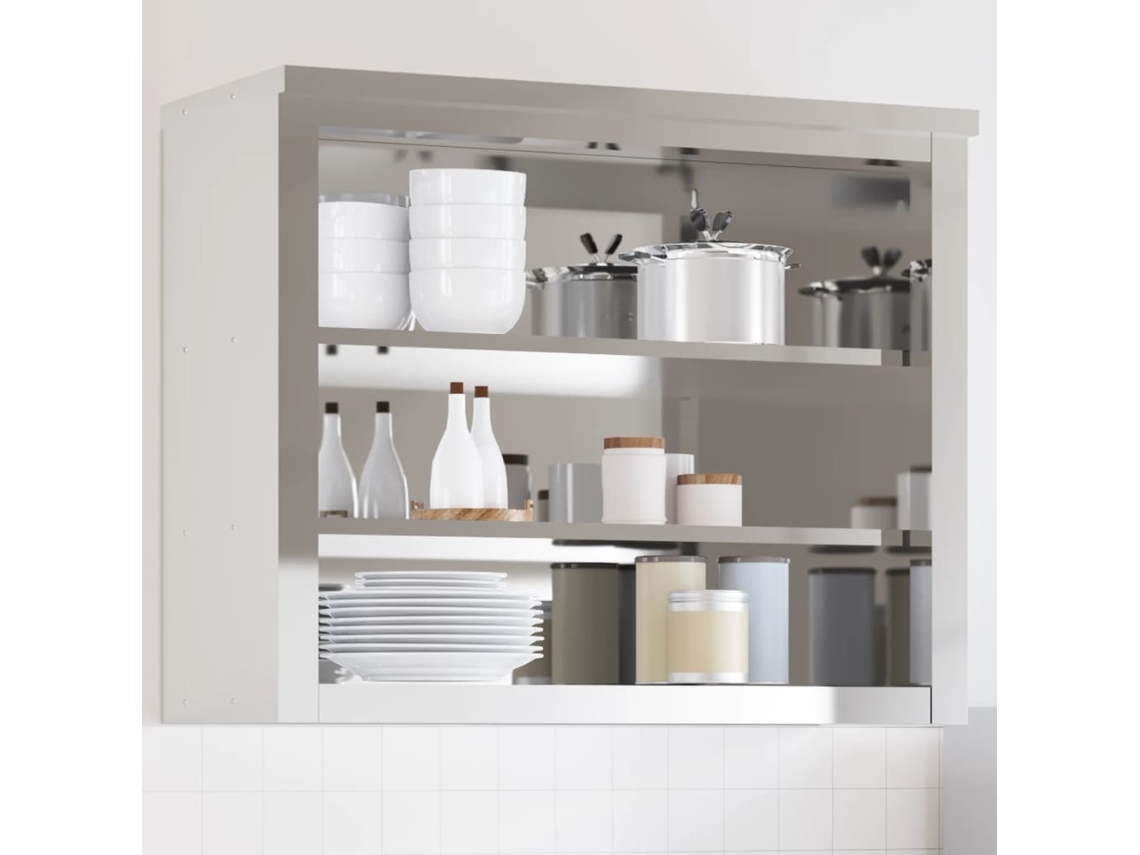 Vidaxl Armário De Parede Para Cozinha Com Prateleiras Aço Inoxidável