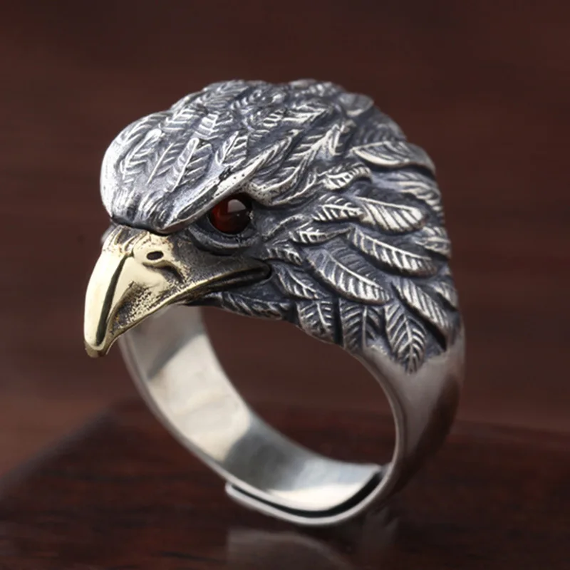 Anel Masculino Retrô Punk com Águia Imponente, Banhado a Prata de Alta Qualidade, Personalizado com Design de Animal. MDUG